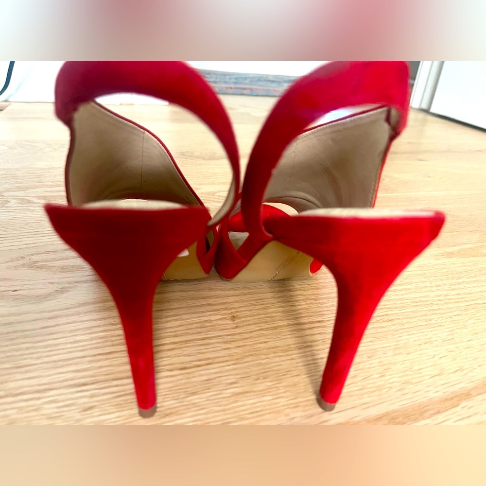 Vince Camuto Red Suede Peep-Toe Slingback Heels - Picture 3 of 6